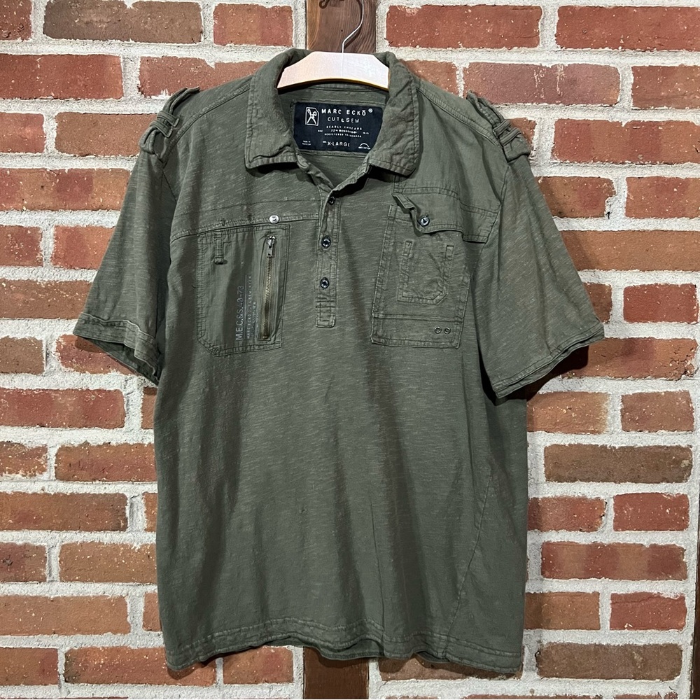 Marc Ecko Men's Olive Casual Button Down Shirt